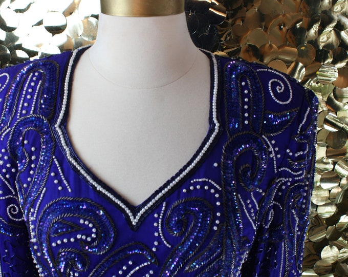 Royal Blue +White Stenay Long Sleeve Embellished Dress