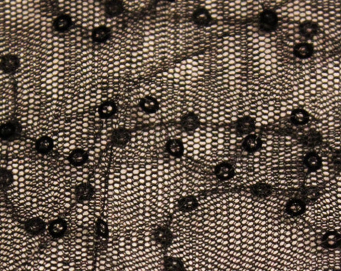 Black Sequin Wave Pattern on Black Mesh