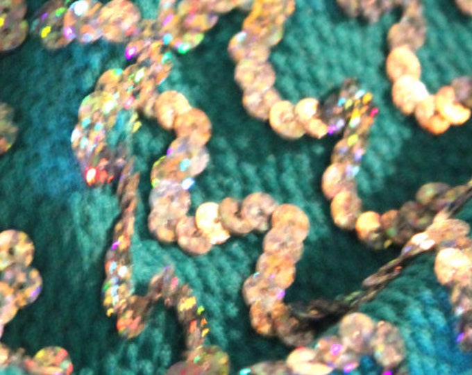 Silver Hologram Sequin Wave Stripe (Horizontal) on Emerald Knit