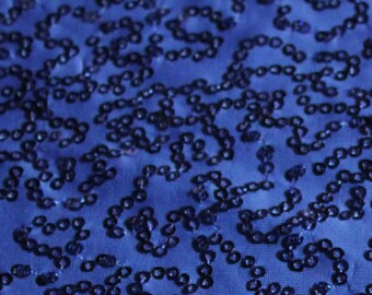 Blue Squiggle Sequins on Blue Stretch Fabric/ 54 55" Wide/ Lightweight Embellished Poly Spandex/ By The Yard/ BTY/ Cut to Order/ Disco Glam