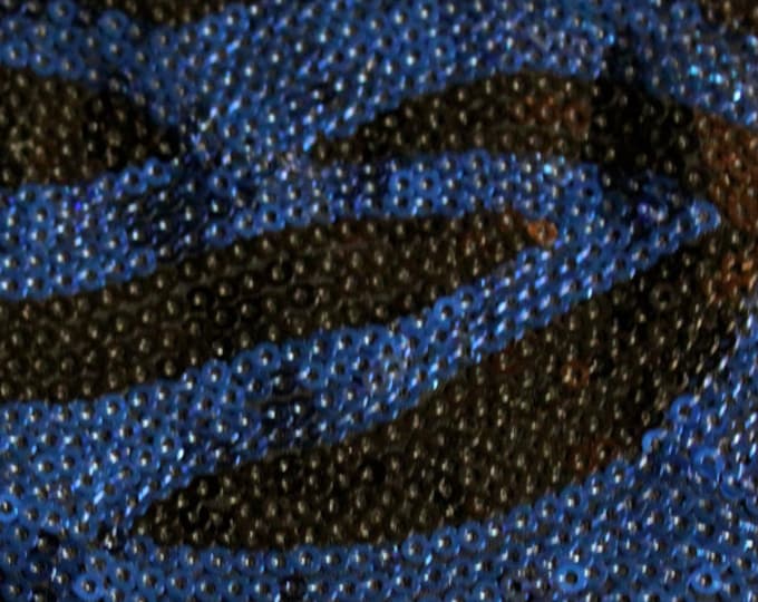 Black & Blue Sequin Zebra on Black Spandex