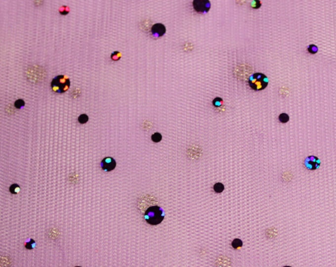 Hologram Sequins on Purple Mesh/ BTY/ Fabric By The Yard/ 58 60 Wide/ Polyester Spandex/ Iridescent Glitter/ Novelty Stretch Cut To Order