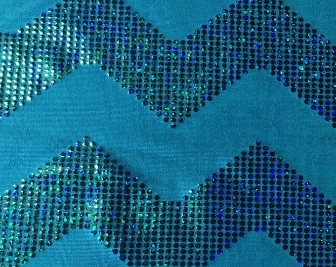 Turquoise Chevron Foil Pattern on Lightweight Turquoise Spandex