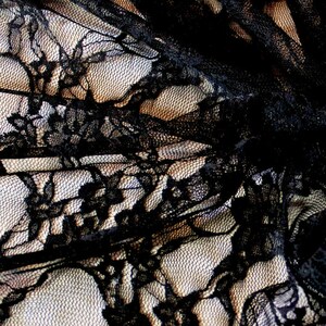 Black Stretch Lace/ Goth Fabric By The Yard/ Dancewear/ Swimwear/ Theatrical/ Costume/ Floral/ Sheer/ Mesh/ Fashion Fabric/ Leotard/ Bikini