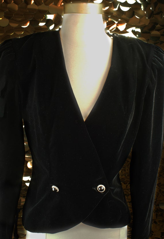 LUXE 80s 90s Vintage Zum Zum Black Velvet Blazer/… - image 8