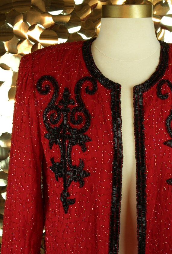 ORNATE 80s 90s Red Vintage Laurence Kazar Long Sl… - image 9