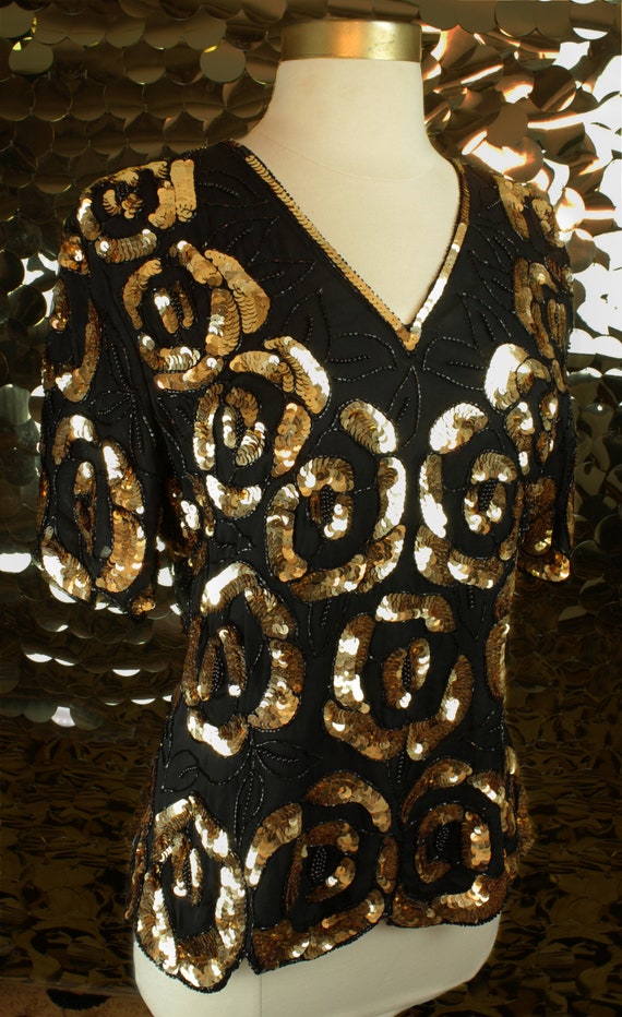 EXTRA 70s 80s Vintage Stenay Black +Gold Sequinne… - image 8