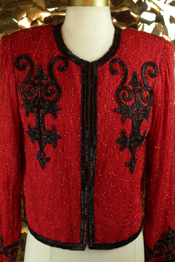 ORNATE 80s 90s Red Vintage Laurence Kazar Long Sl… - image 7