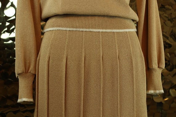 INNOCENT 50s Tan + Offwhite Vintage Sweater Skirt… - image 6