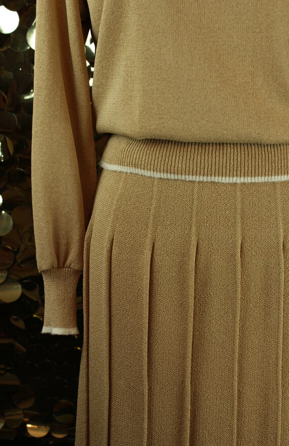 INNOCENT 50s Tan + Offwhite Vintage Sweater Skirt… - image 4
