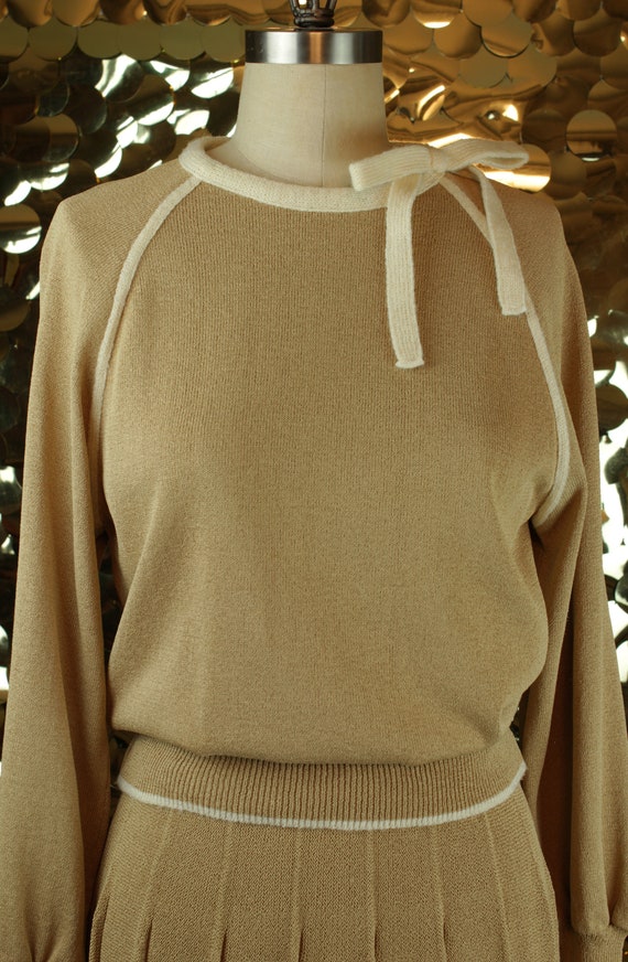 INNOCENT 50s Tan + Offwhite Vintage Sweater Skirt… - image 2