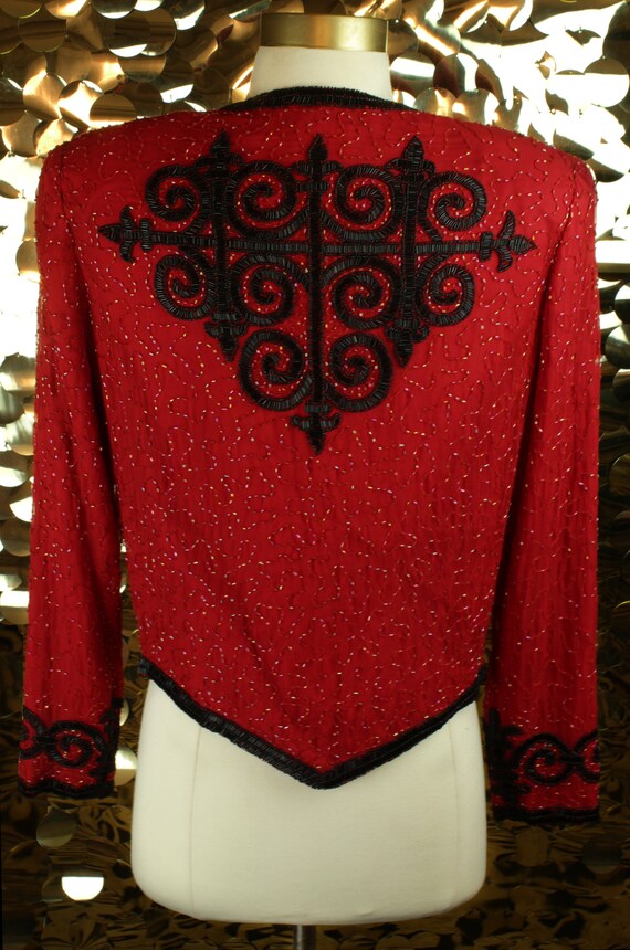 ORNATE 80s 90s Red Vintage Laurence Kazar Long Sl… - image 2