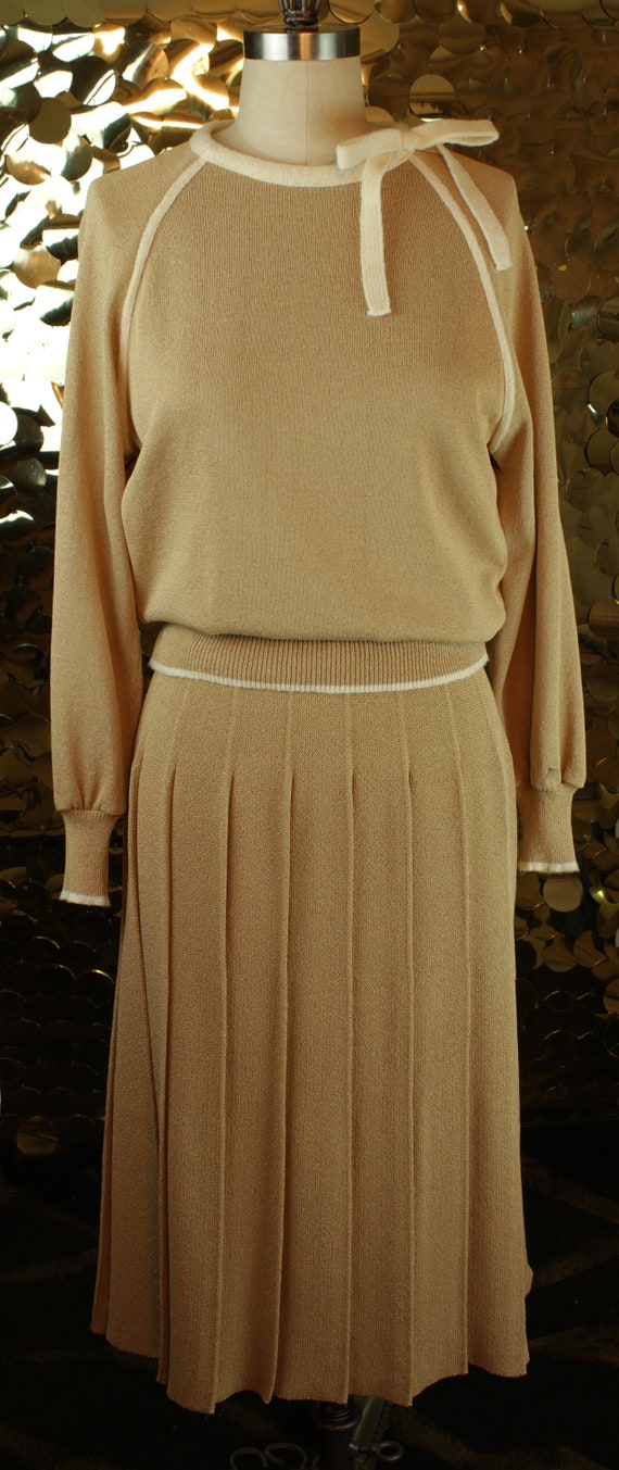 INNOCENT 50s Tan + Offwhite Vintage Sweater Skirt… - image 5