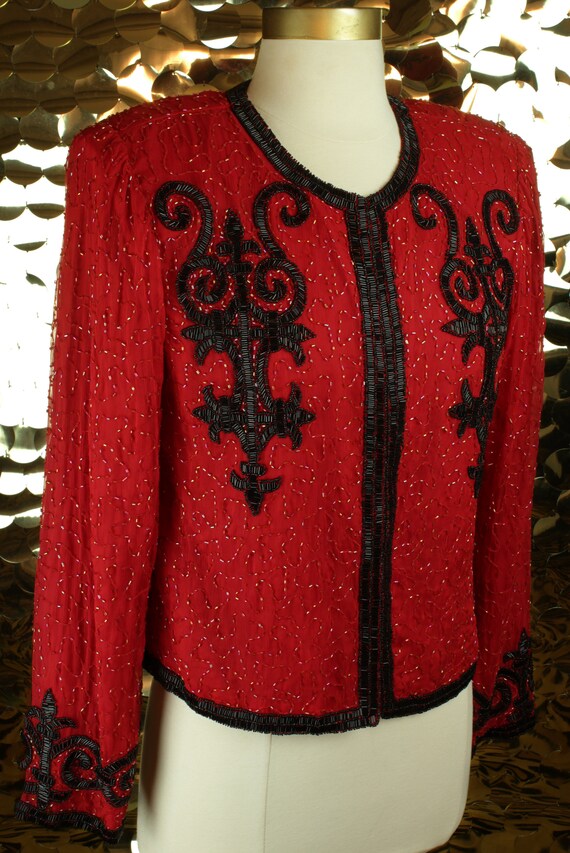 ORNATE 80s 90s Red Vintage Laurence Kazar Long Sl… - image 5