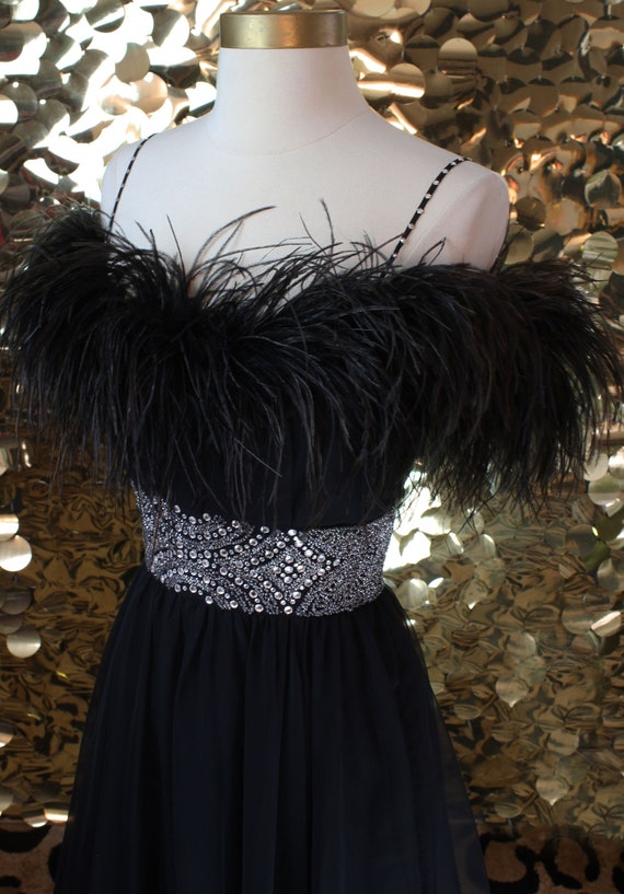 STUNNING 60s 70s Black Silver Vintage Mike Benet Formals Feather Rhinestone  Gown/ VTG/ Glam Elegant Long Bejeweled Evening Ballgown Maxi -  Canada