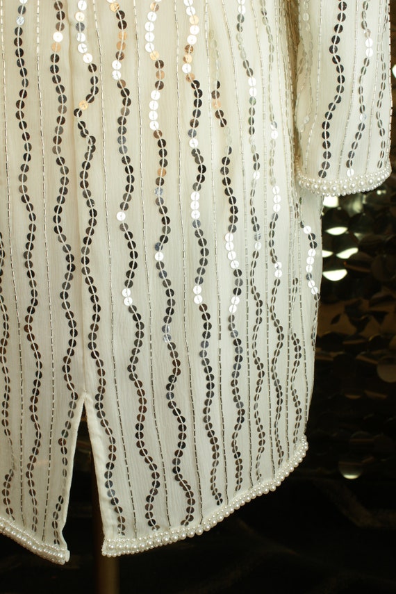 EXORBITANT 80s 90s White + Silver Vintage Leslie Fay Sequin Dress/VTG/Long Sleeve Formal Gown/Beaded Silk Eveningwear/Sweetheart Cocktail EXORBITANT 80s 90s White + Silver Vintage Leslie Fay Sequin Dress/VTG/Long Sleeve Formal Gown/Beaded Silk Eveningwear/Sweetheart Cocktail
