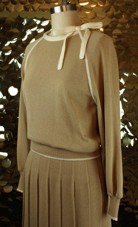 INNOCENT 50s Tan + Offwhite Vintage Sweater Skirt… - image 3