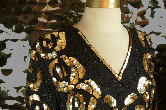 EXTRA 70s 80s Vintage Stenay Black +Gold Sequinne… - image 2