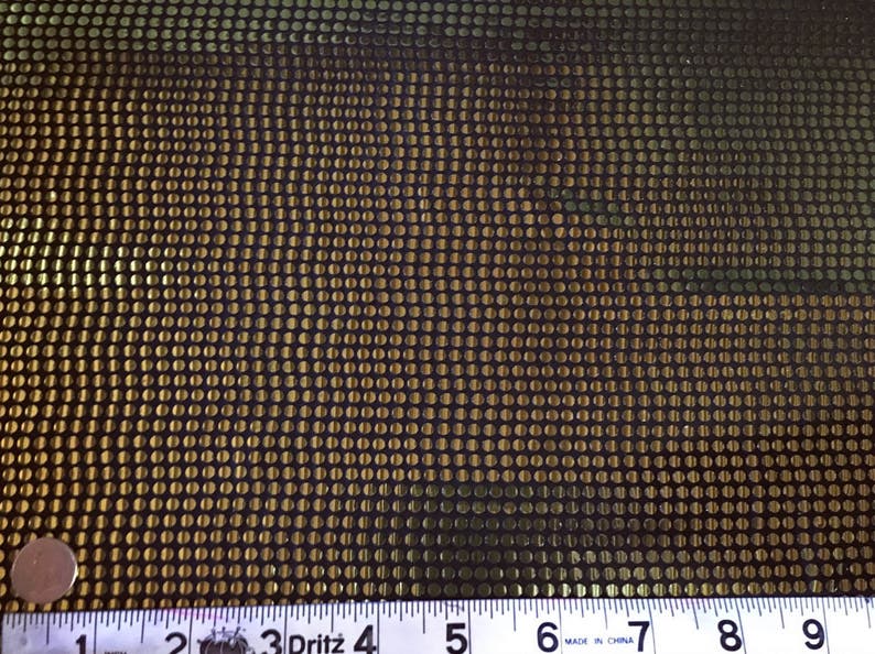 Yellow Gold Circle Foil on Black Lightweight Spandex 54-55 wide Stretch CirclesMetallic Disco 70s 80s Geometric Fabric by the yard