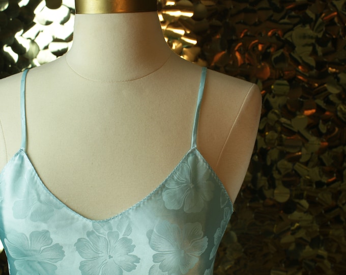 NEW California Dynasty Aquamarine Silky Floral Short Slipdress + Robe Set