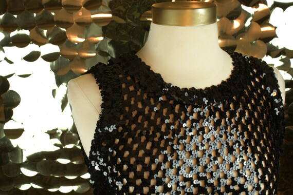 NAUGHTY 70s 80s Black Vintage A.Brod Sequin Mesh T