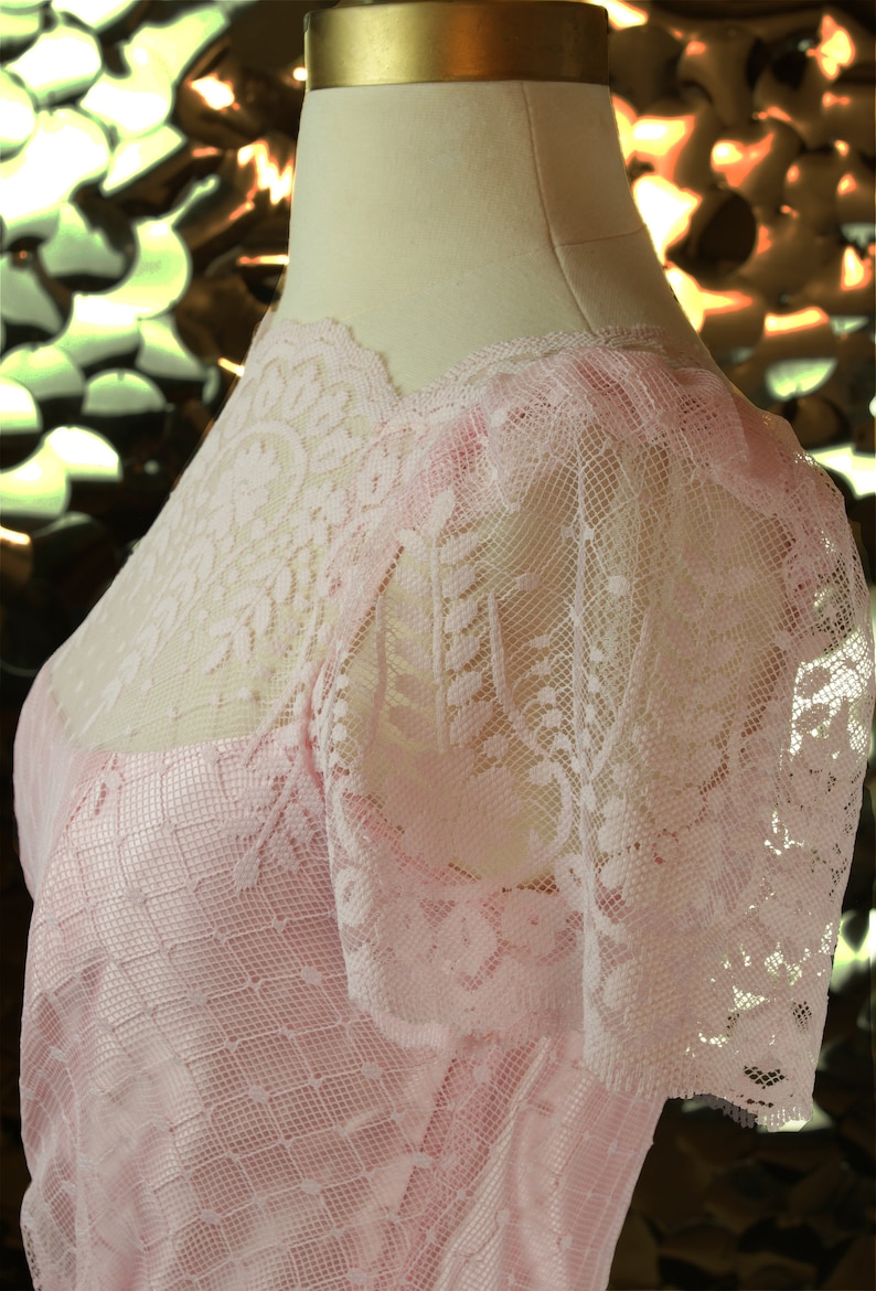 80’s Pink Lace Tea Length Dress by Jc Penney