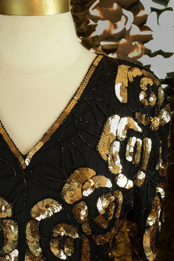 EXTRA 70s 80s Vintage Stenay Black +Gold Sequinne… - image 3