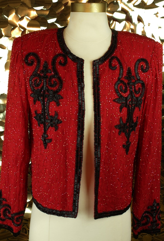 ORNATE 80s 90s Red Vintage Laurence Kazar Long Sl… - image 10