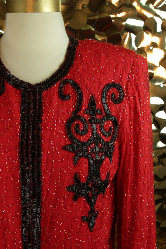 ORNATE 80s 90s Red Vintage Laurence Kazar Long Sl… - image 6