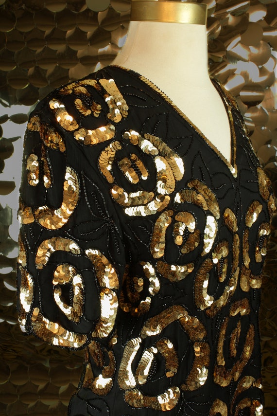 EXTRA 70s 80s Vintage Stenay Black +Gold Sequinne… - image 7