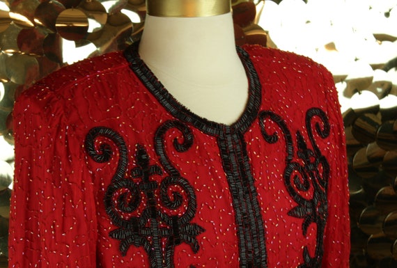 ORNATE 80s 90s Red Vintage Laurence Kazar Long Sl… - image 4