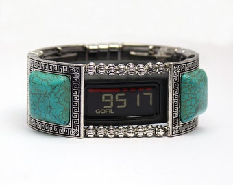 Garmin Vivofit 1, Vivofit 2, and Vivofit 3 Bracelet: Turquoise and Silver Greek Key with Window