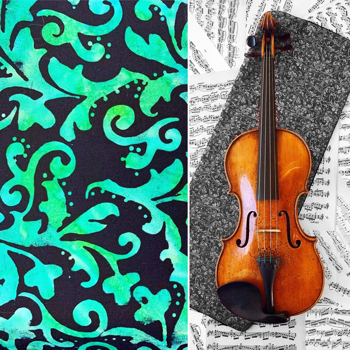 Violin Blanket Black and Teal Batik Fabric Handmade Cotton and Etsy
