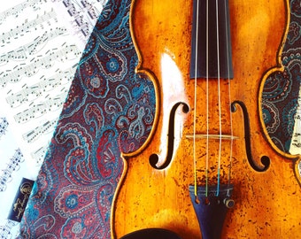 LIMITED Turquoise/Mahogany Handmade Violin Bag - Satin Brocade Print, Elegant, Protective Instrument Cover by Evening Phoenix Designs