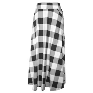 Women&#39;s White and Black Buffalo Tartan Plaid MIDI A-line Skirt With Built-in Half Slip & Jean-style or Seam-style Pockets Add-on