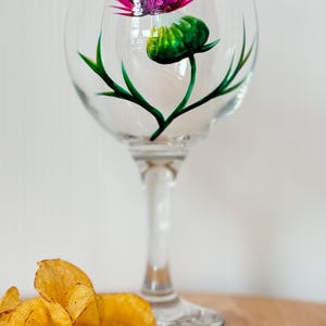 Gin Glass - Hand Painted in Scotland with my unique thistle design, Wedding, Gift, Outlander, Scottish Gin Glass, Pink thistle, wedding gift
