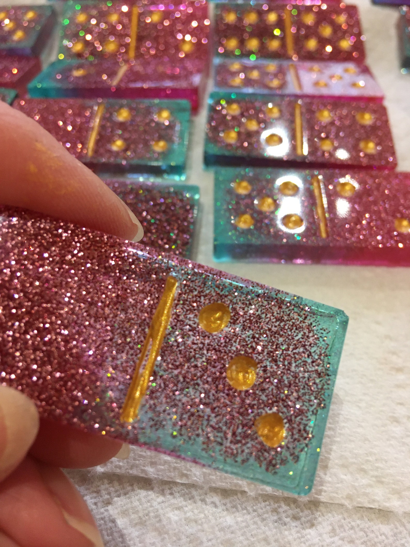Sparkly Handmade Resin Dominoes double six 28 tiles Etsy