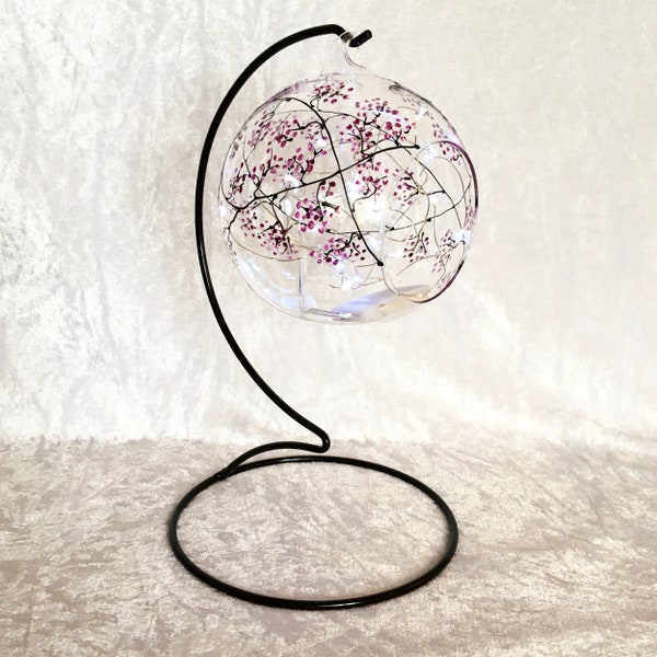 Hanging  Glass Tea Light holder, hand painted with my Blossom Design, Pink, mothers day, birthday, lamp, candle holder and stand.