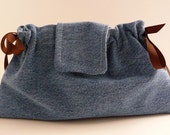 Denim and Butterflies Clutch With Dual Drawstring Opening