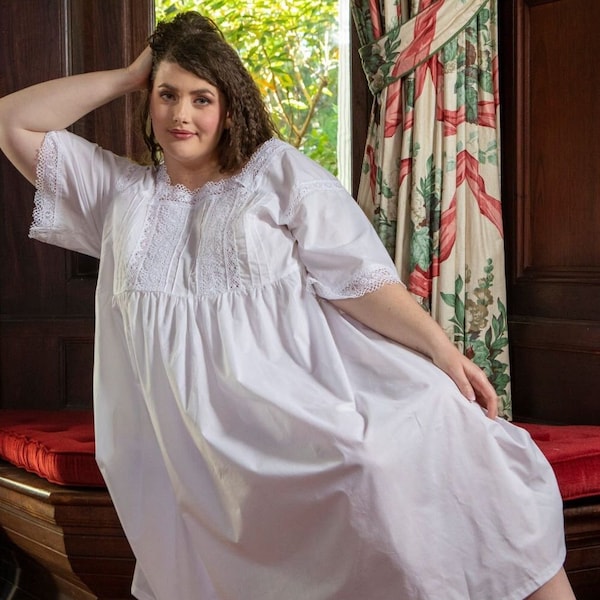 Chemise de nuit PLUS SIZE blanc pur coton et dentelle au crochet. Vêtements de nuit romantiques, lingerie, vêtements de salon, fabriqués sur commande, taille Aust. = Xs - XXXL