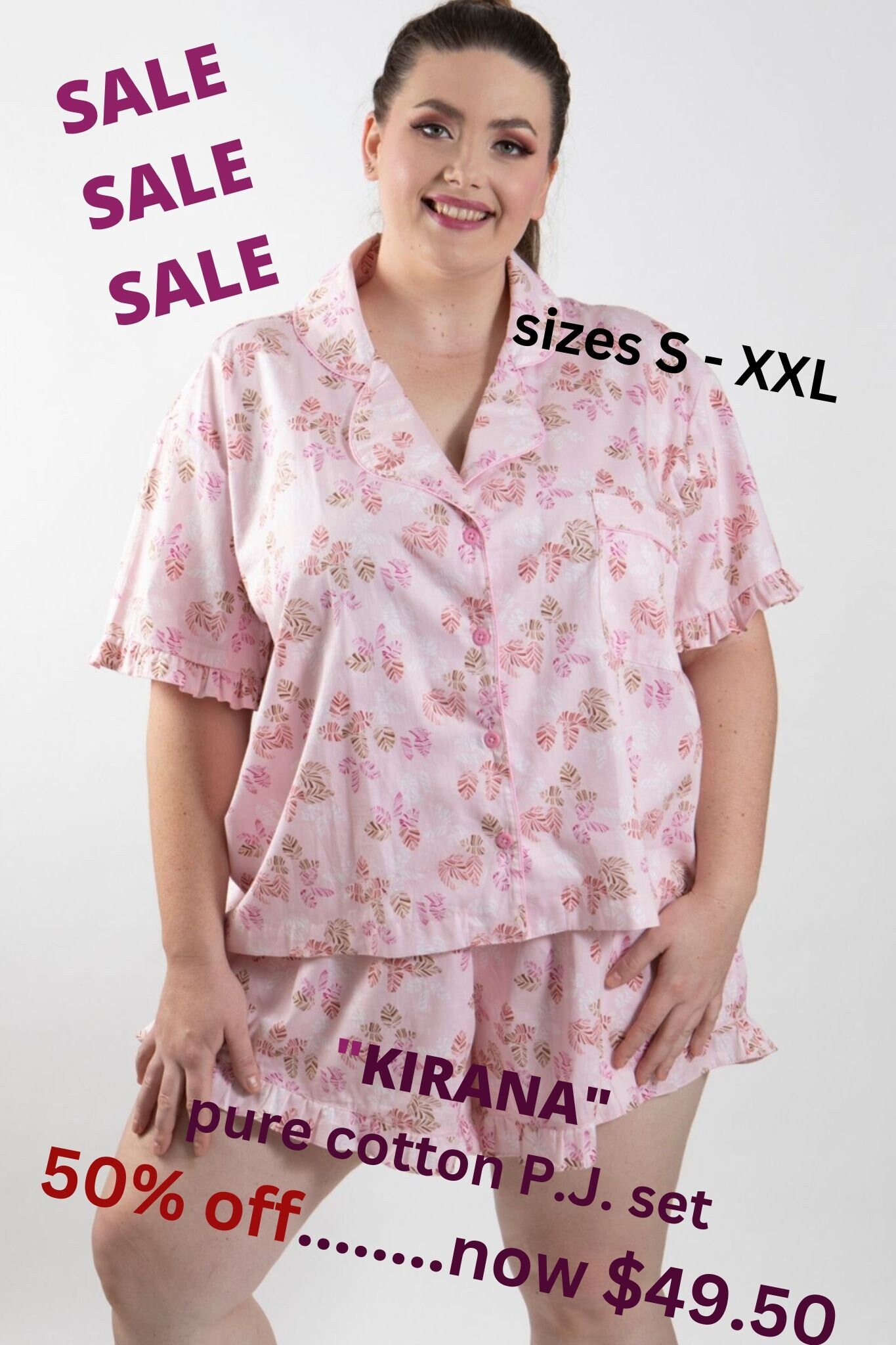 PLUS SIZE Pure Cotton Shortie Pajama Set With Frill Detail on