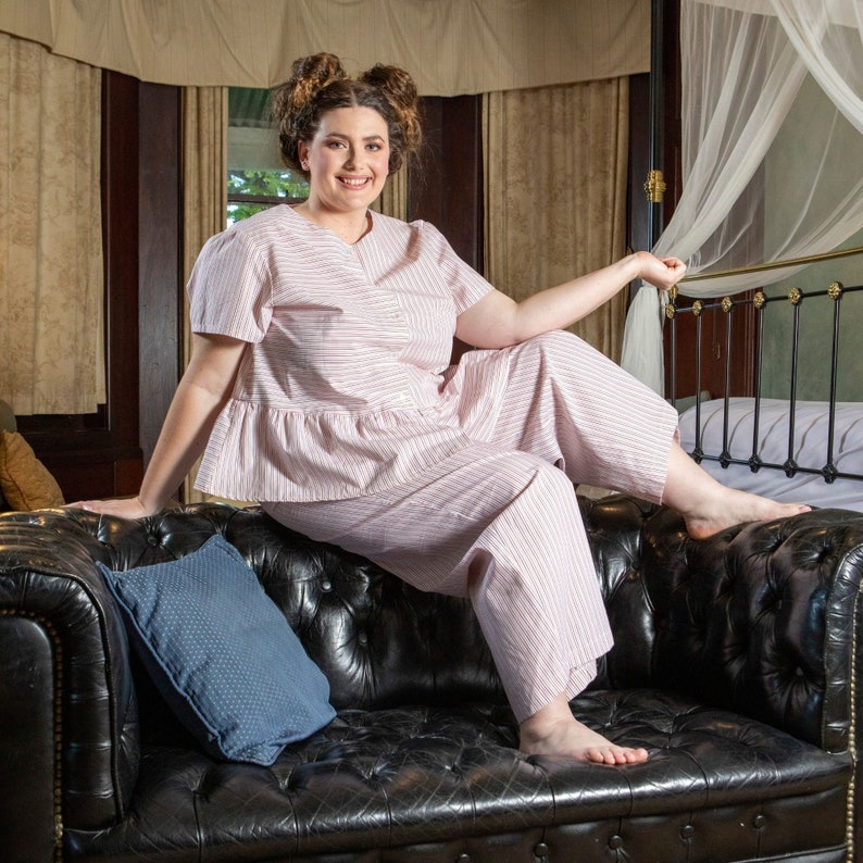 Pajama set, PLUS SIZE, pure cotton with fine stripes, sleepwear, loungewear,lingerie. Free Gift included. Made to Order, sizes xs xxl AU image 1