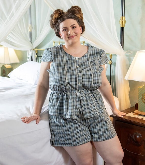 Pajama Set in Pure Cotton Tartan. PLUS SIZE. Made to Order. Pajamas Lingerie Sleepwear Lounge wear. Romantic Styling Sizes Xs xxxl Etsy UK