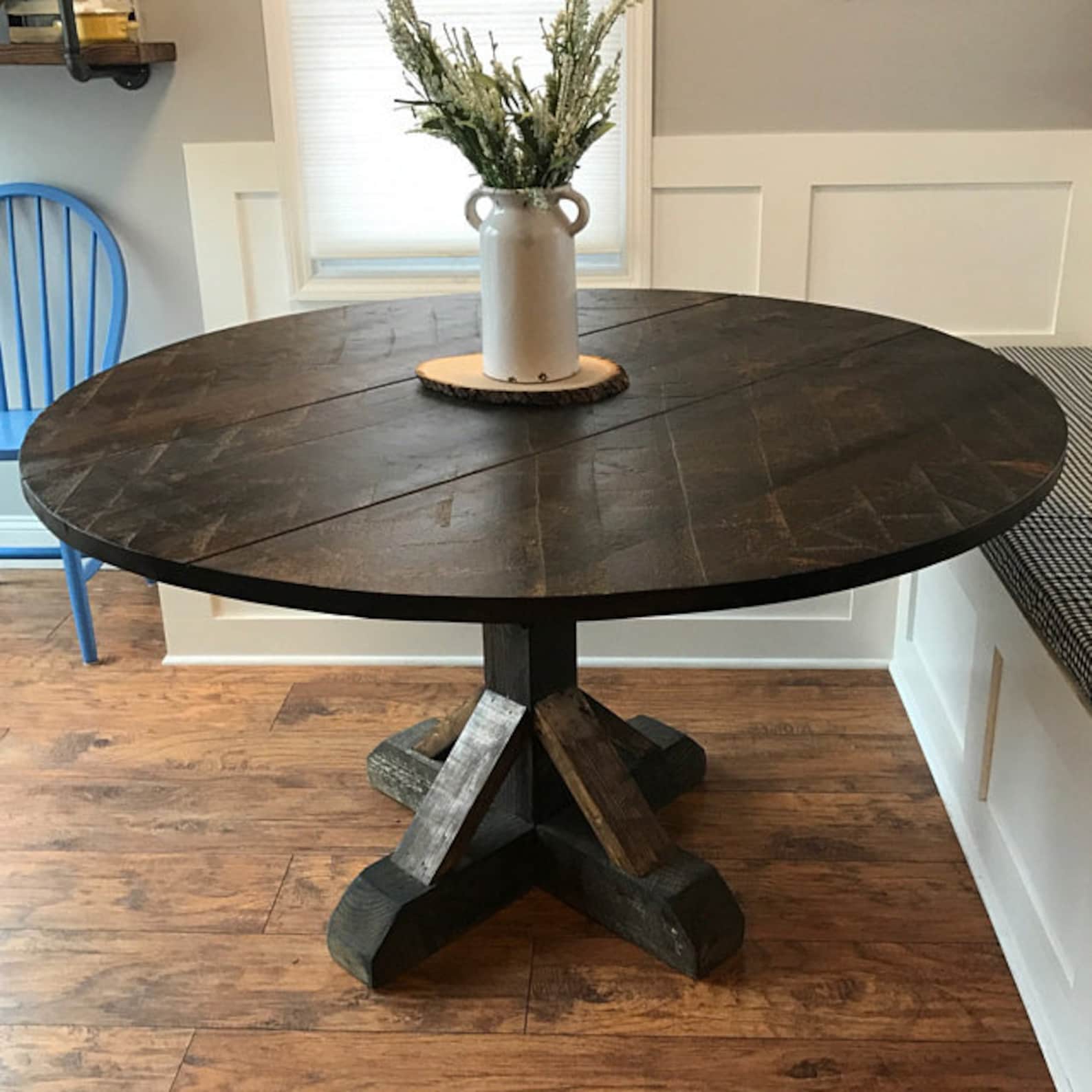 Rustic 48 Round Pedestal Base Table, Round Kitchen Table, Round Dining ...