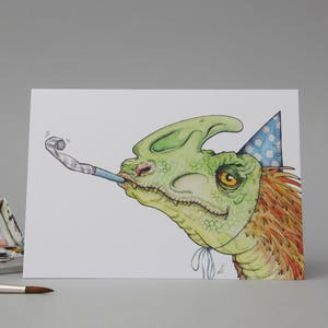Dino Popper, Illustrierte Geburtstagskarte: Ain't no party like a Dino Party // Partyhüte // Dress Up // Feder Dinosaurier Zeichnung // für Kinder
