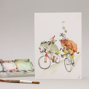 Biking Beasts / Bike Race / Cycling / Road Biking / Dieren op fietsen / Mamils / Voor hem voor haar hand getrokken kaart / wielerliefhebber