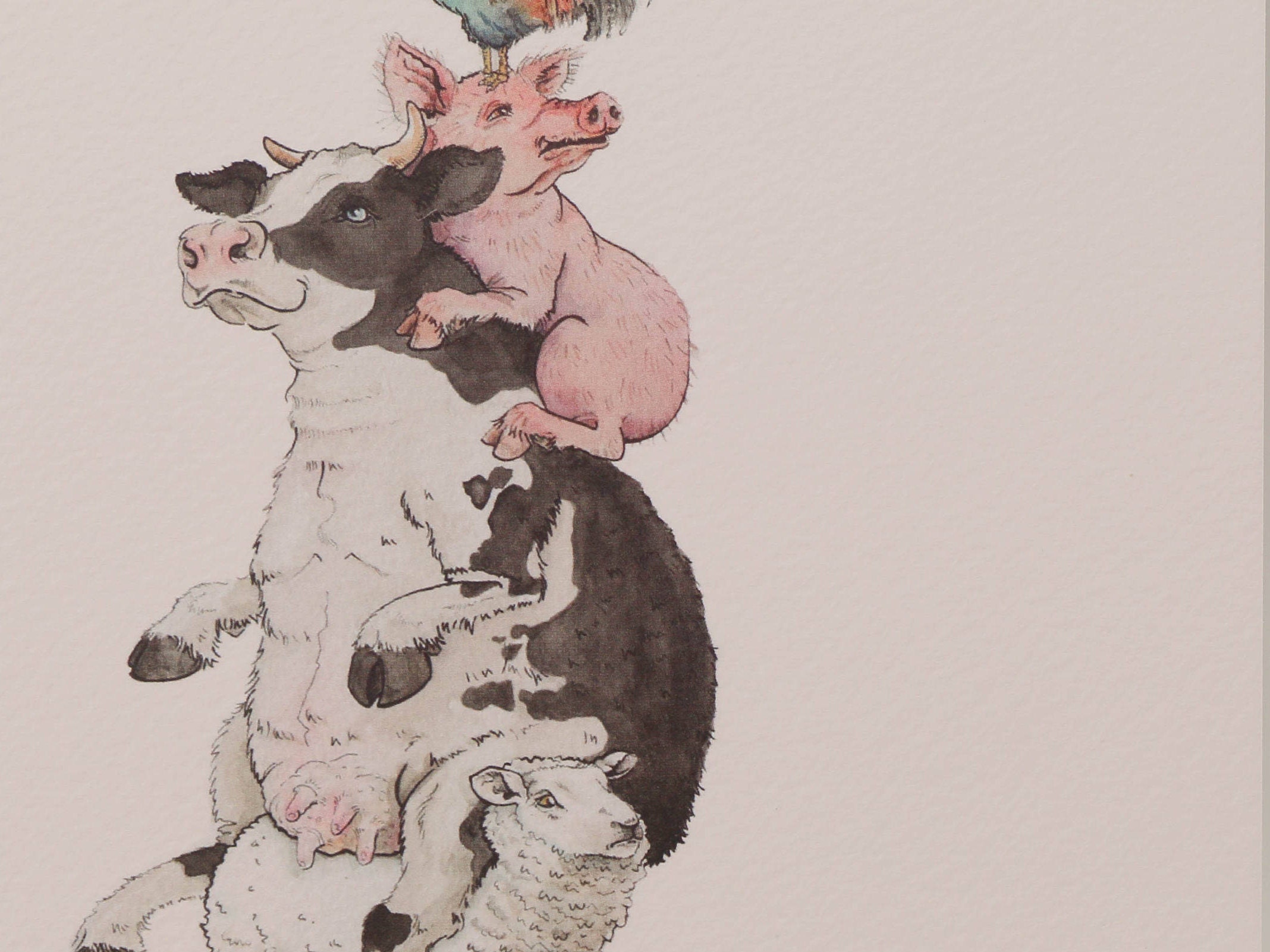 The Farmyard Rooster Pig Cow Horse Duckling Hand Drawn Etsy UK