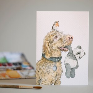 Carry Me // adorável cachorrinho e seu brinquedo favorito // cartão de felicitações // ilustração // Amantes de cães