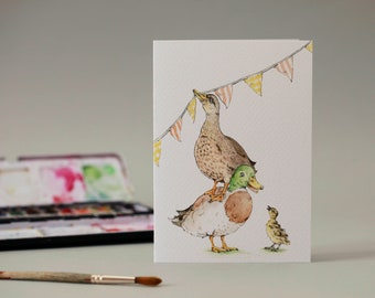 Little Quack / New Baby Card / ducklings / new parents / hand drawn card / new mum / new dad / baby duck