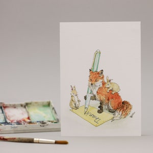 Renard de remerciement / Carte de remerciement / Écriture manuscrite / Crayon / Illustration / Dessiné à la main / Lapin / Lapin